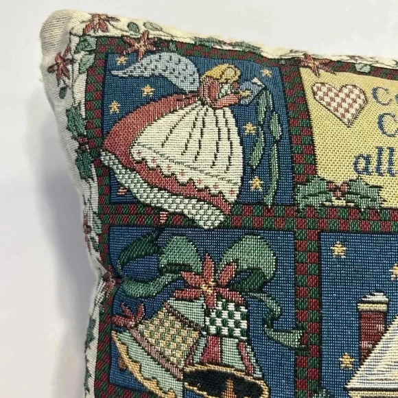 Vintage Christmas Tapestry Needlepoint Pillow 16” Square Celebrate Christmas - Picture 3 of 9